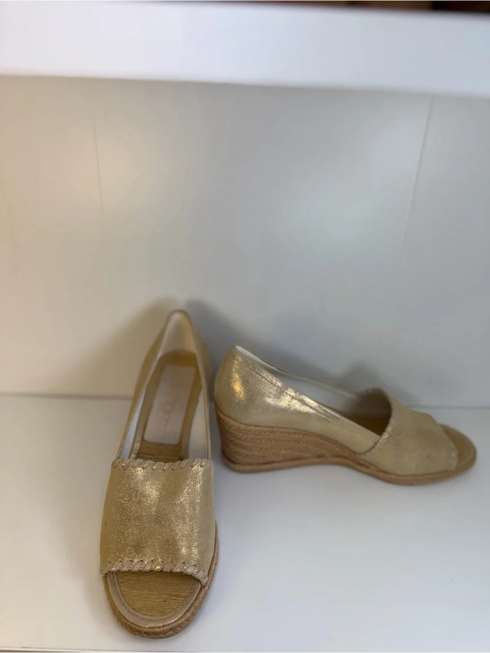 Jack Rogers Metallic Beige Espadrille Wedge Peep-Toe